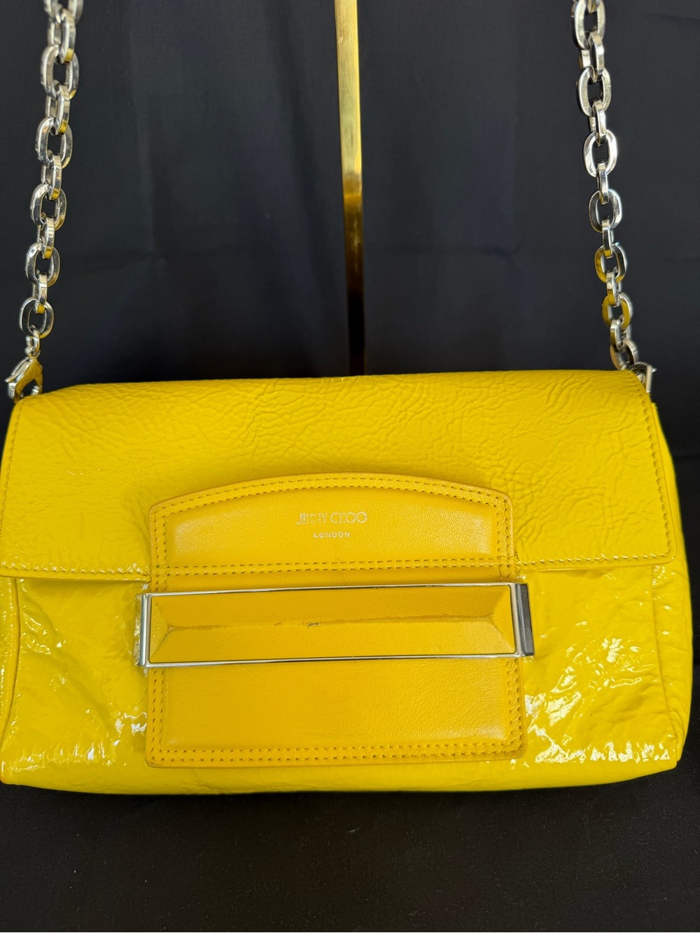 Authentic Jimmy Choo Yellow Patent Leather Shoulder Bag
